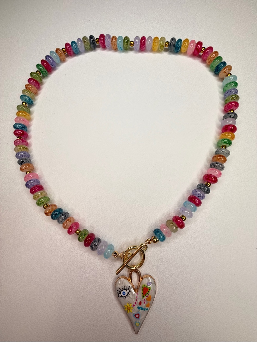 Multicolor Beaded Necklace with Heart Pendant - Picture 7 of 13